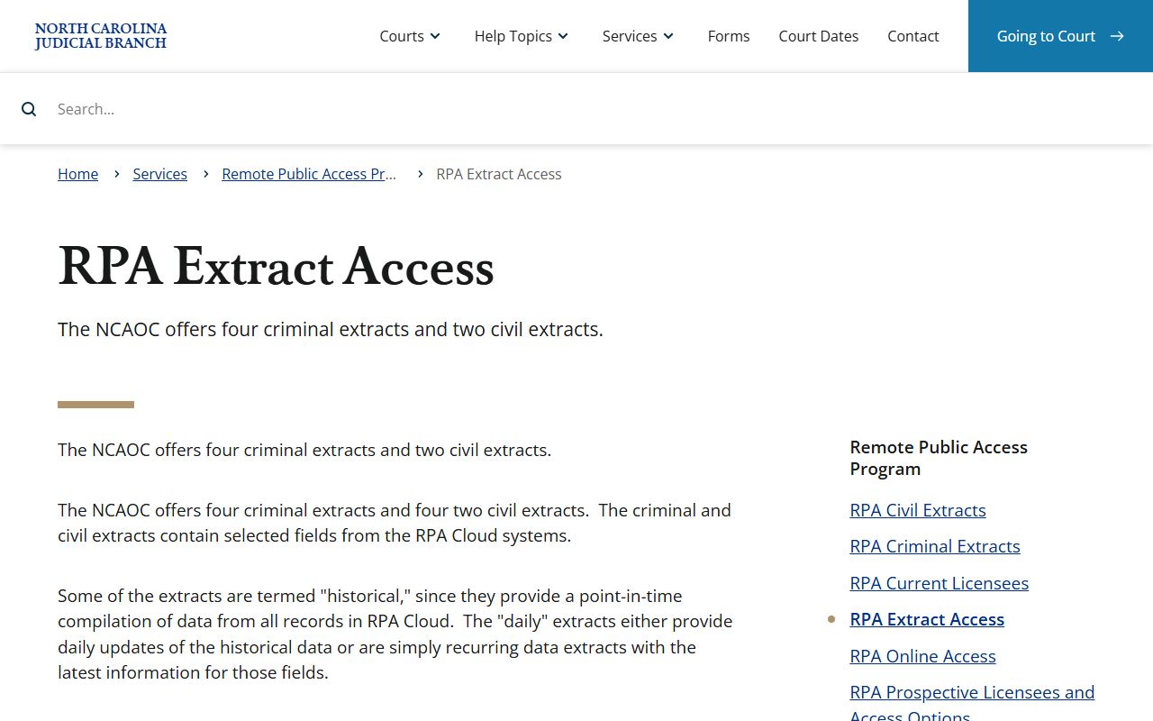 Person County Clerk of Superior Court records RPA extract access