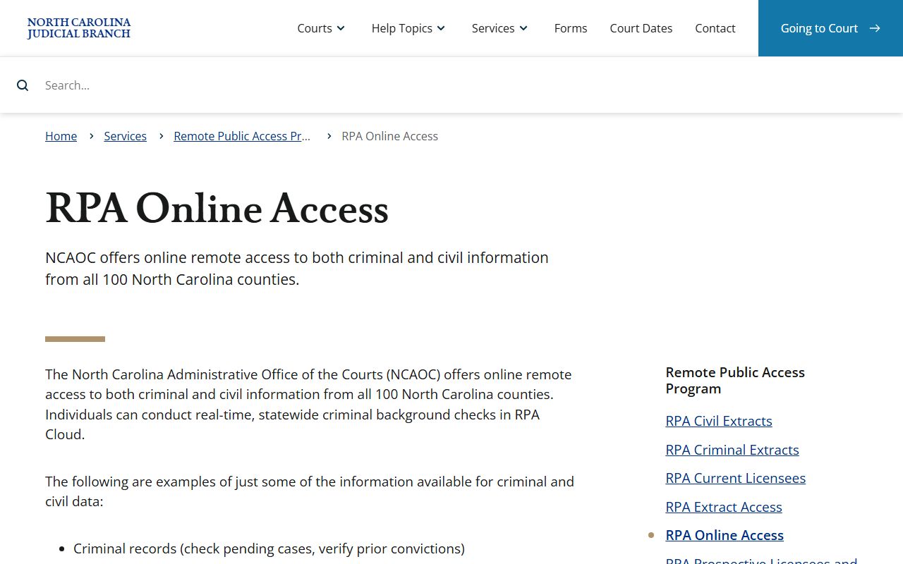 Person County Clerk of Superior Court records RPA online access