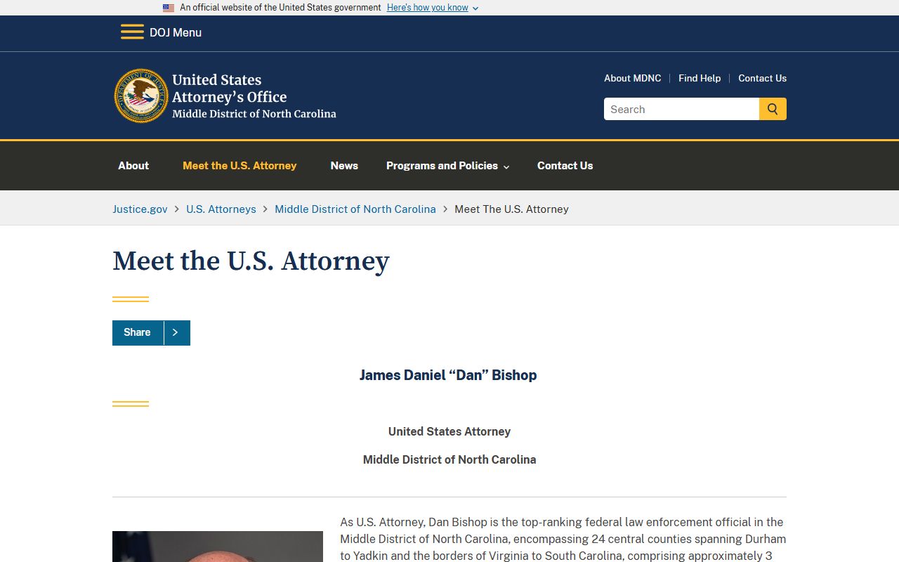 Person County Clerk of Superior Court records U.S. Attorney Middle District biography