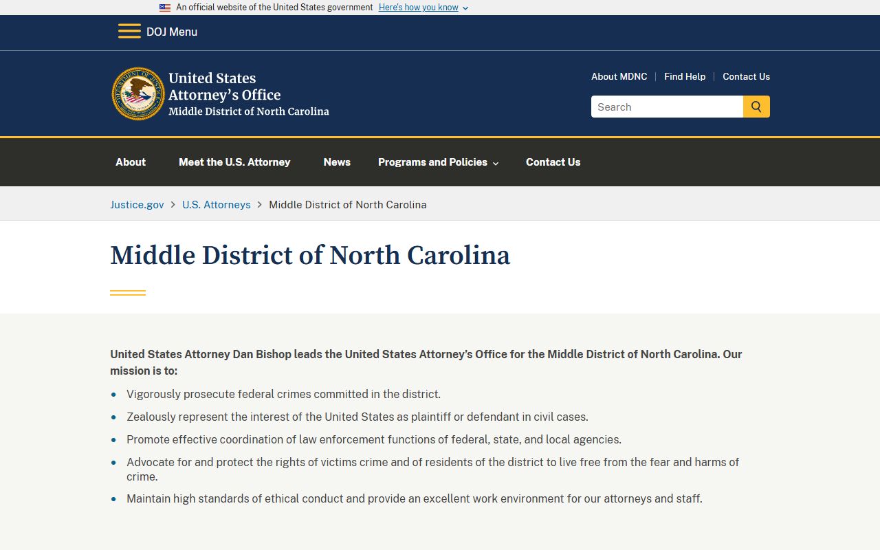 Person County Clerk of Superior Court records U.S. Attorney Middle District homepage