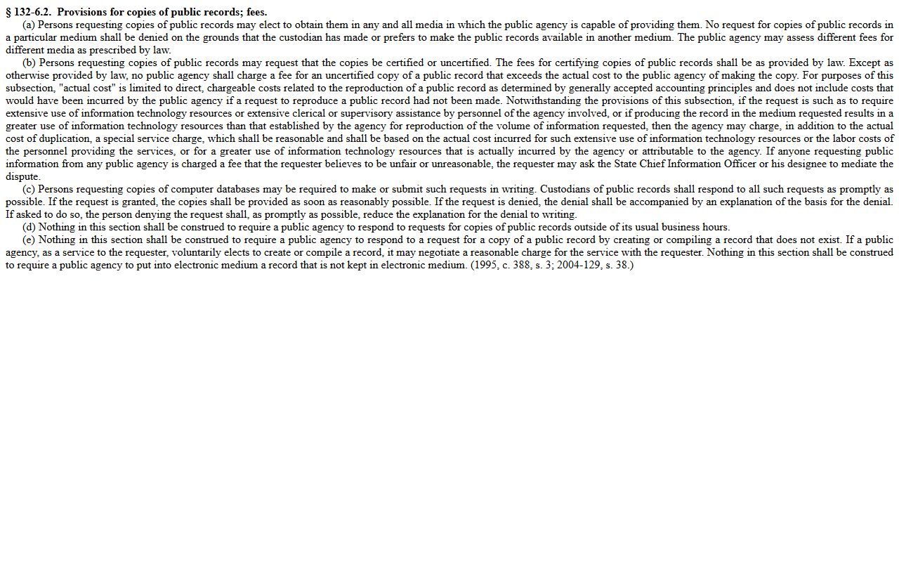 Person County arrest records and court charges G.S. 132-6.2 public record copy rules
