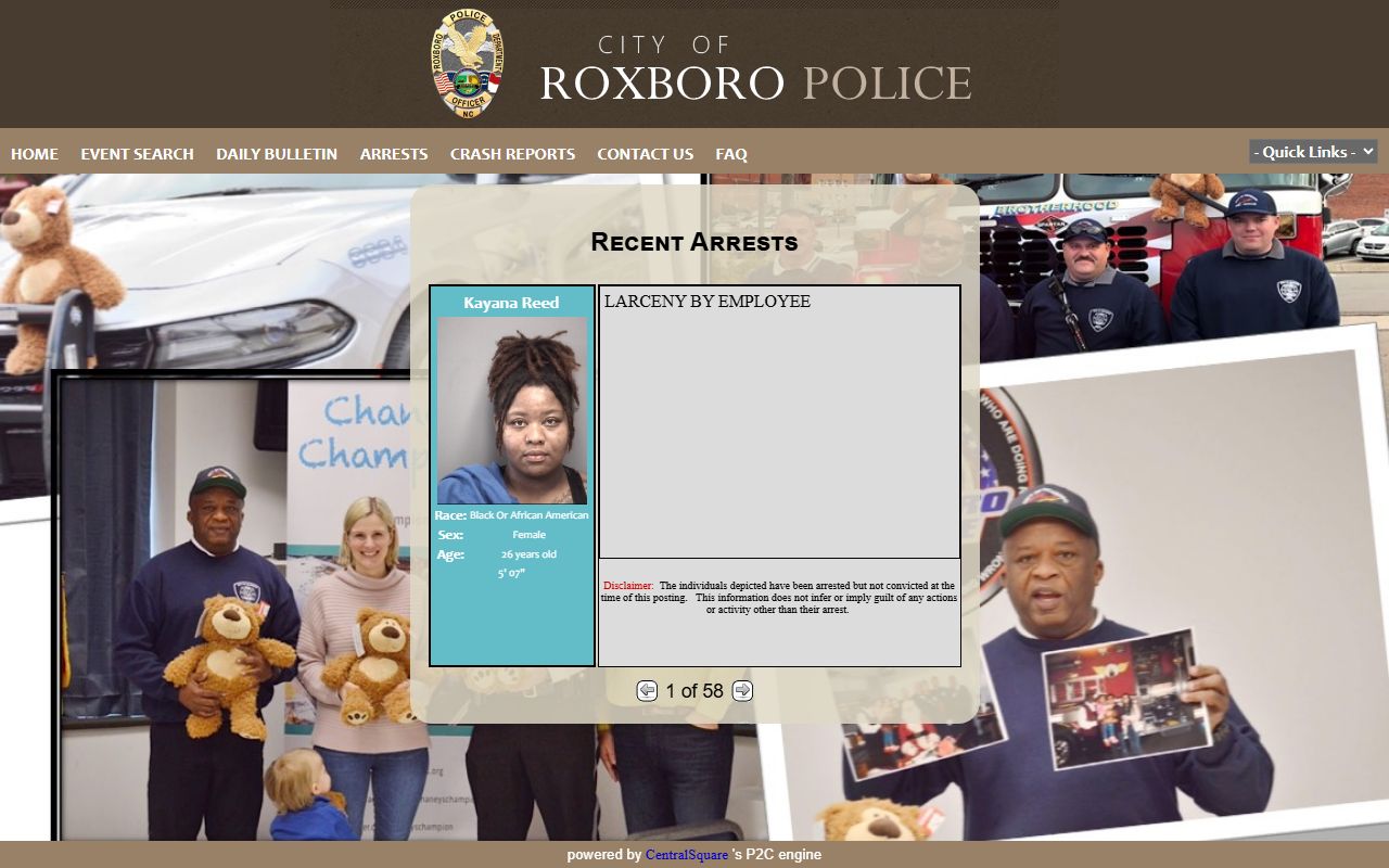 Person County arrest records and court charges Roxboro P2C arrests page