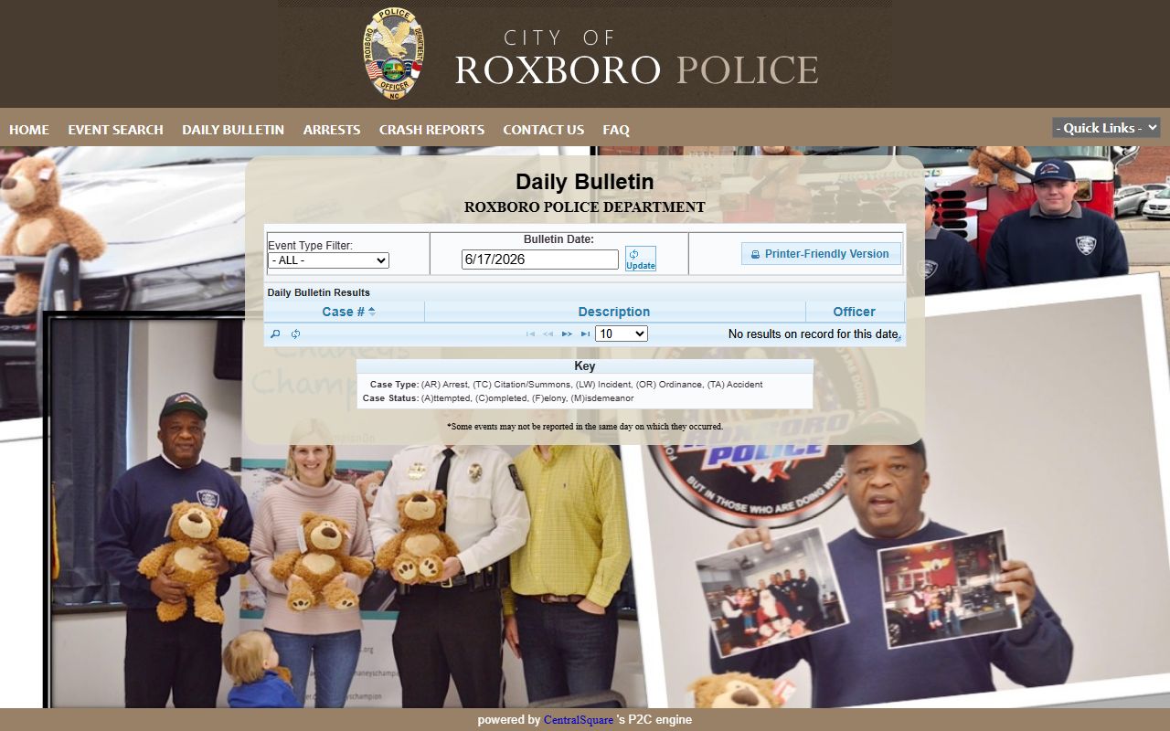 Person County arrest records and court charges Roxboro P2C daily bulletin