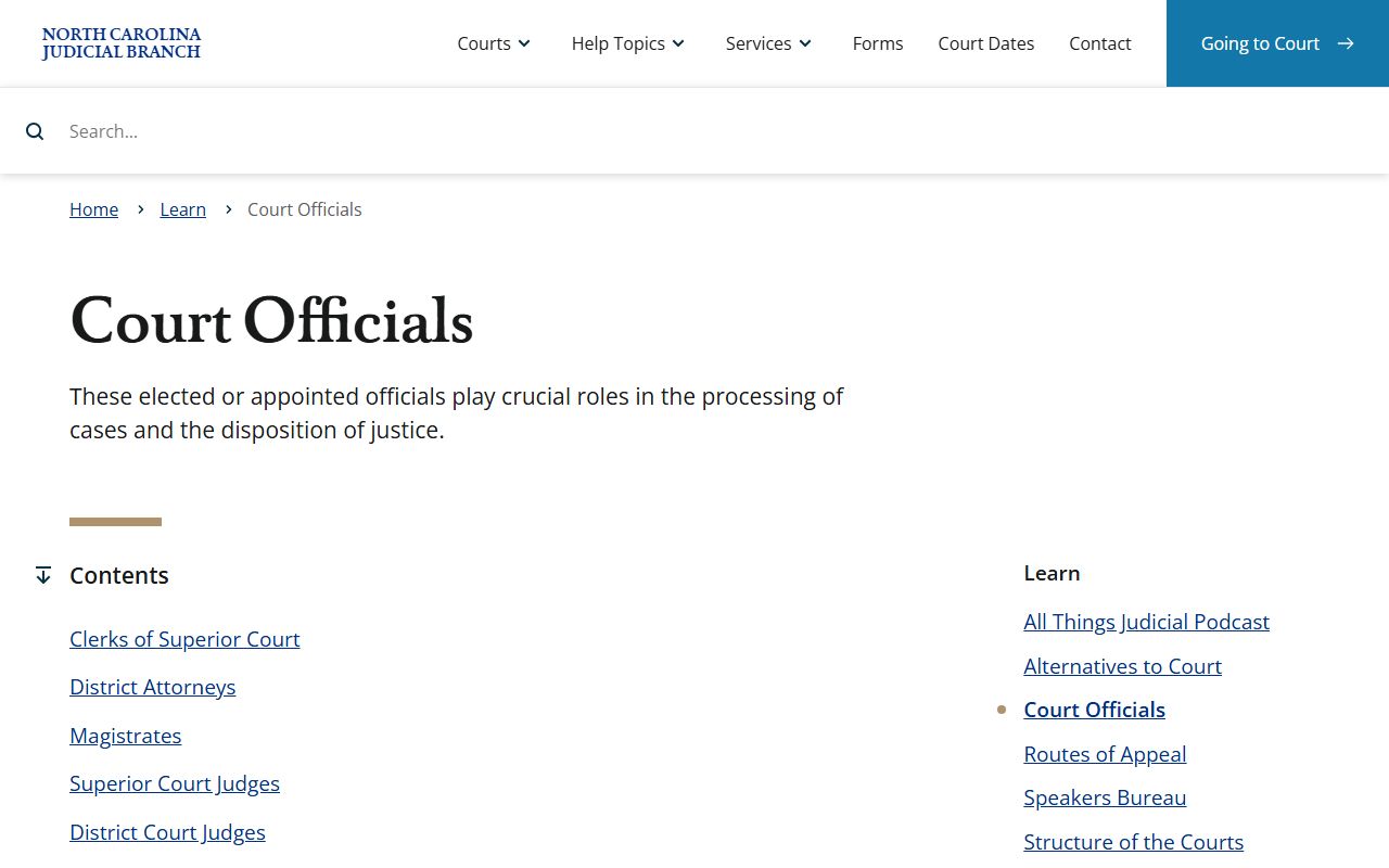 Person County court dockets North Carolina court officials page
