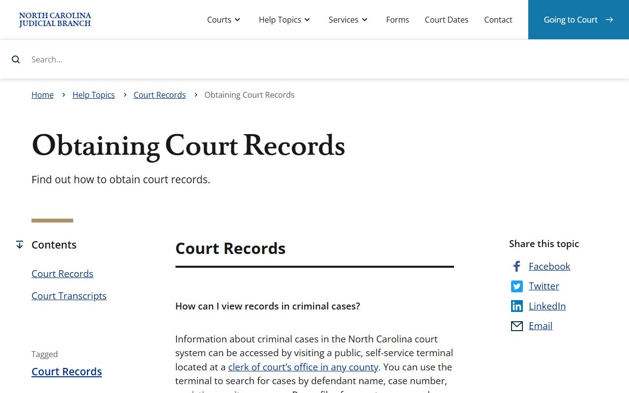 Person County court records Judicial Branch court record access page