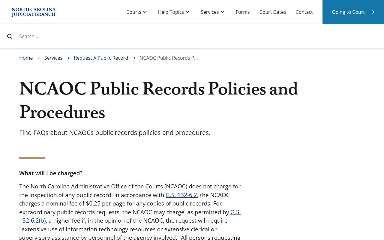 Person County court records NCAOC public records policies and procedures