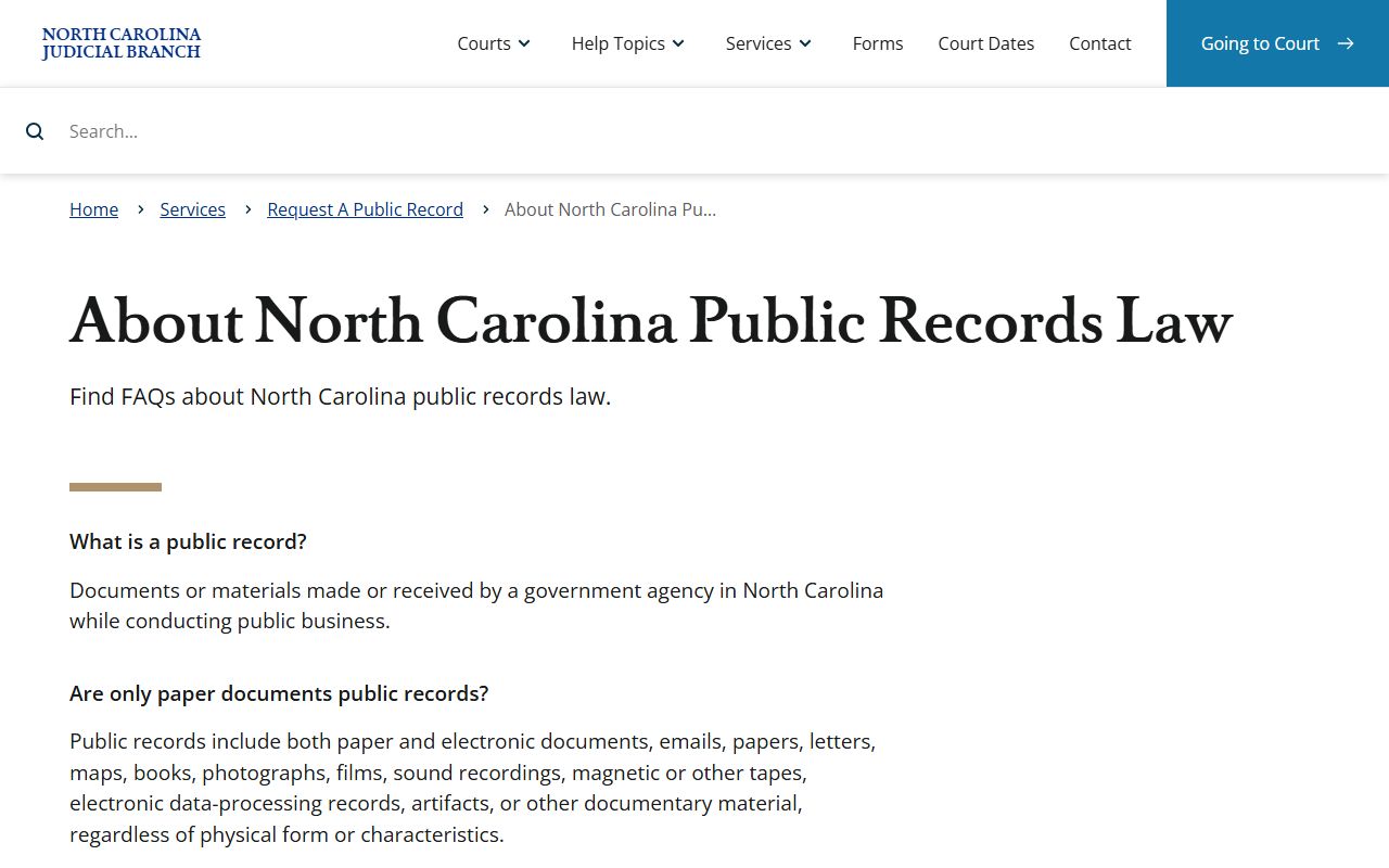 Person County court records North Carolina public records law overview