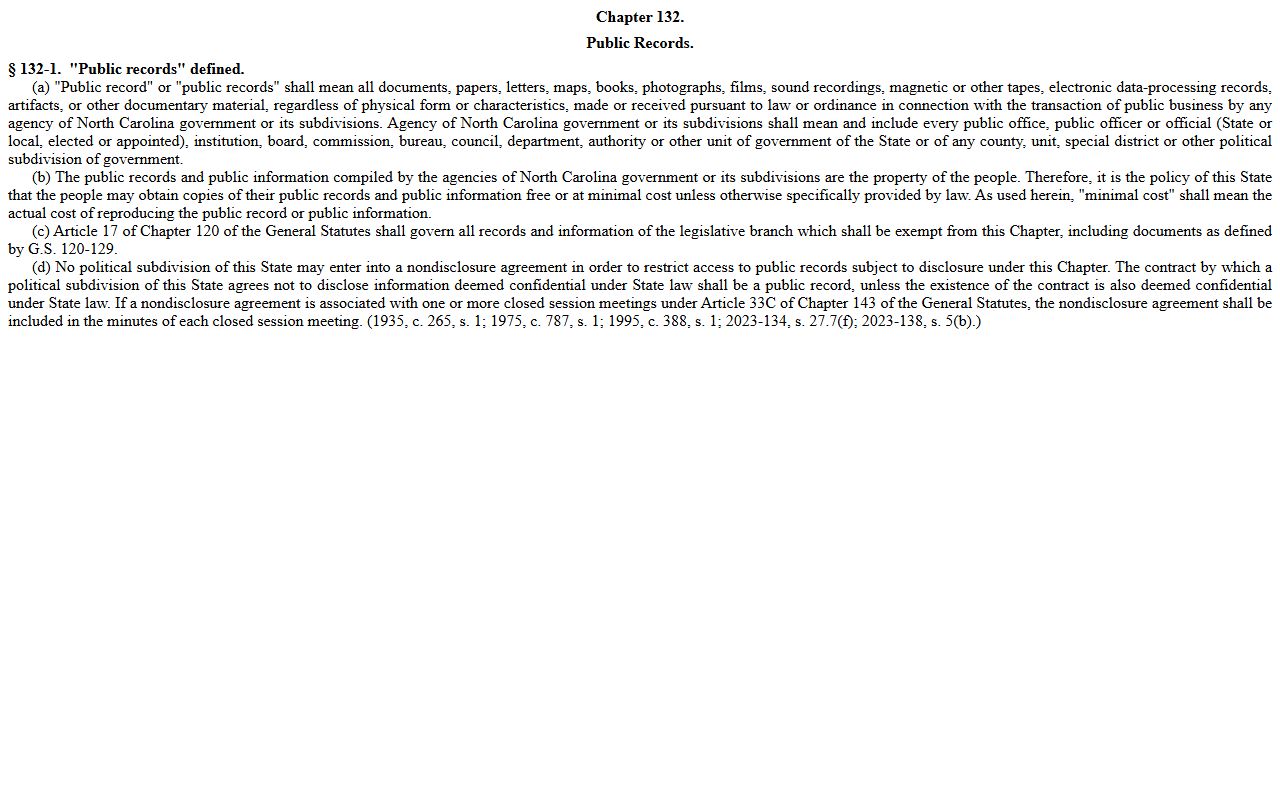 Person County criminal court records G.S. 132-1 public records definition