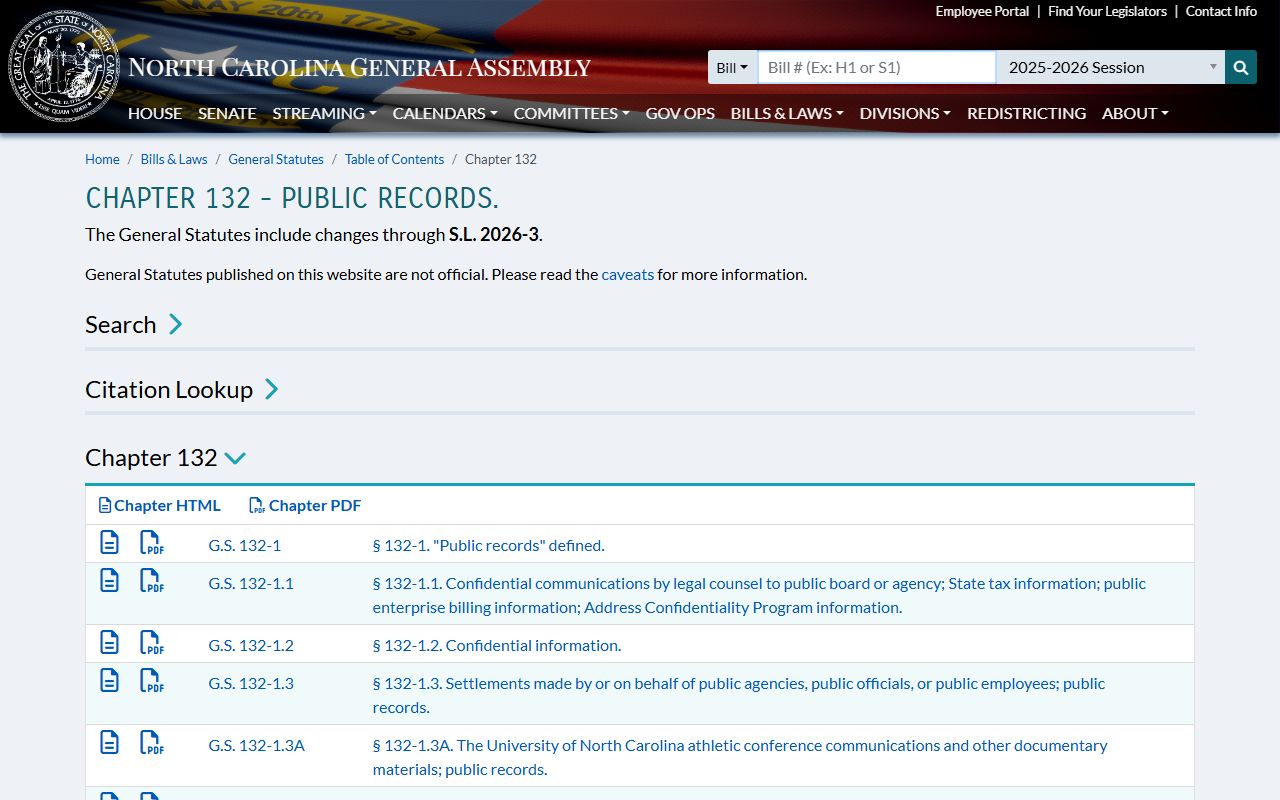 Person County criminal court records North Carolina Chapter 132 public records index