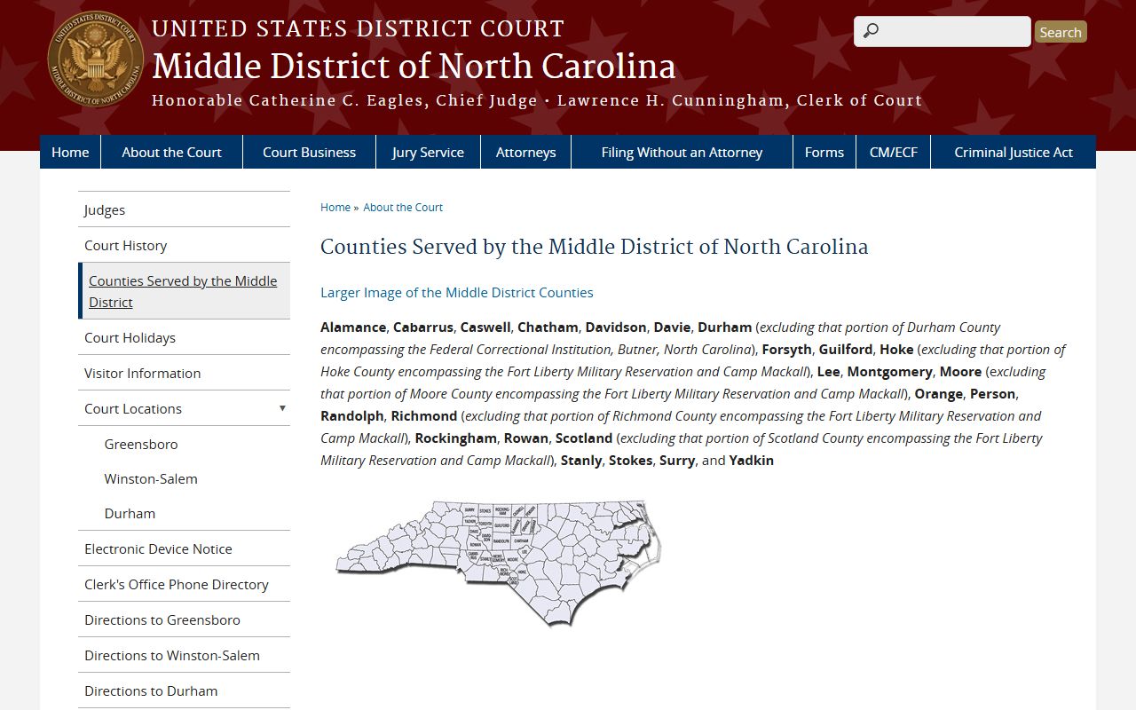 Person County trial court records Middle District counties served