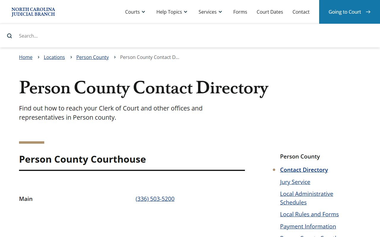 Person County court records contact directory