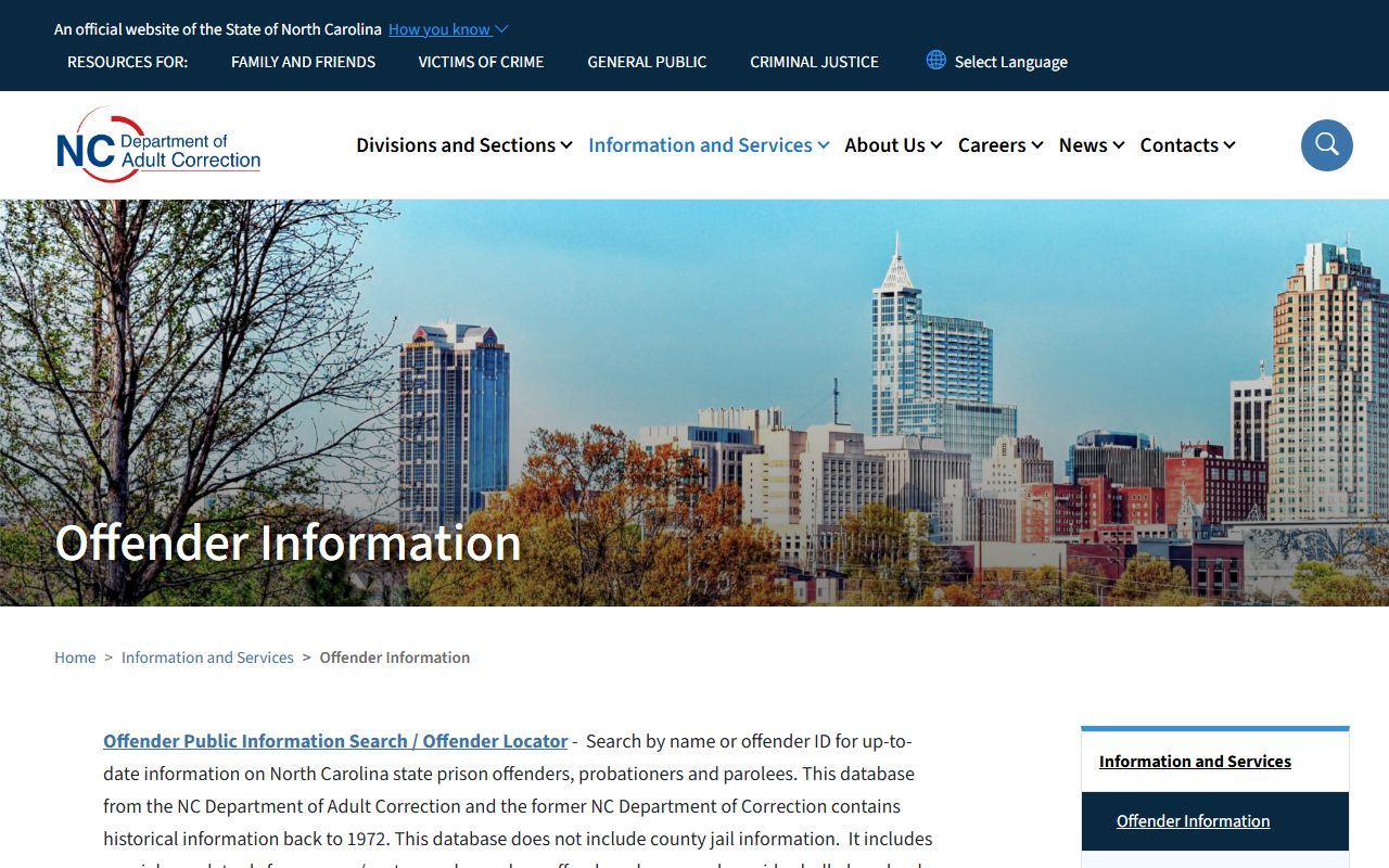 Person County inmate records NC Department of Adult Correction offender search