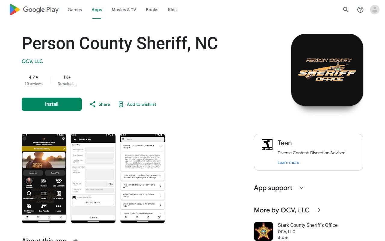 Person County inmate records Sheriff NC app Google Play listing