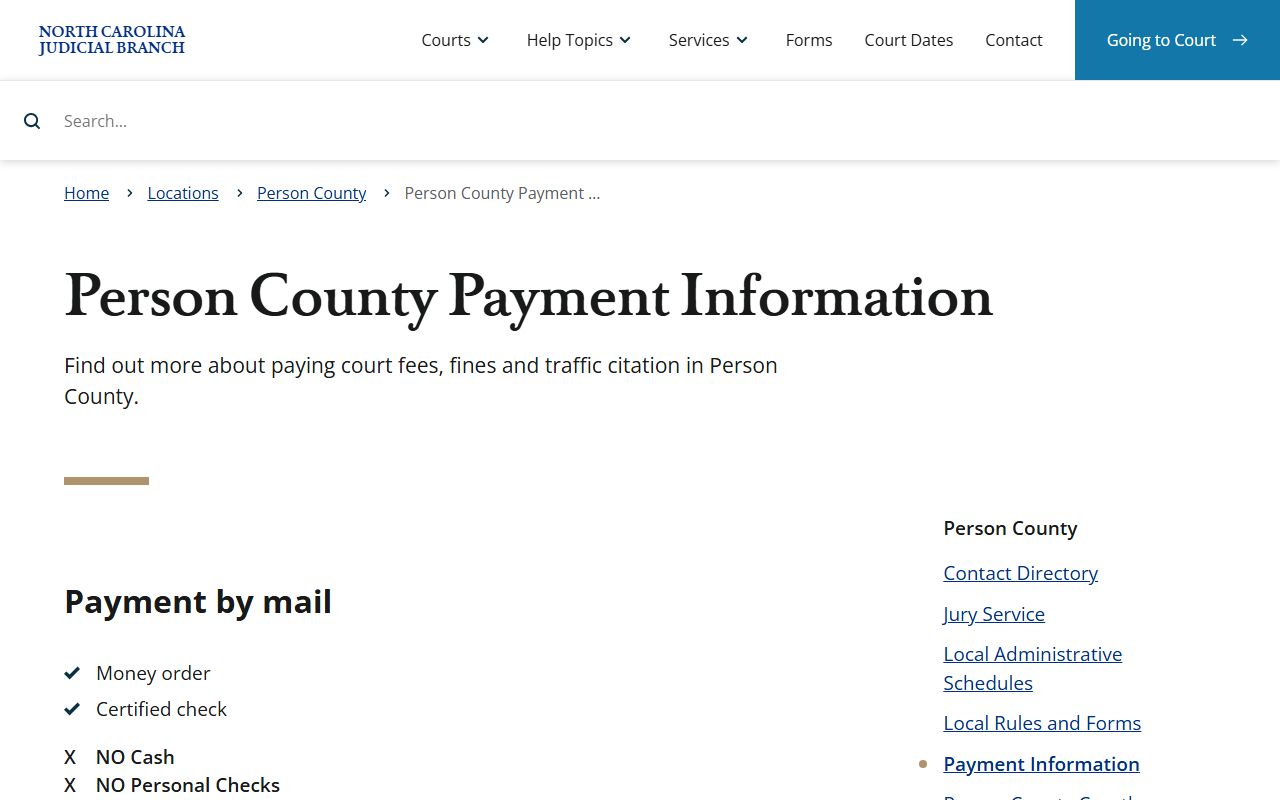 Person County traffic court records court payment information
