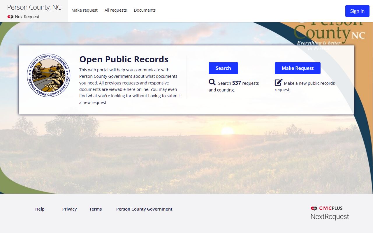 Person County warrant records NextRequest portal